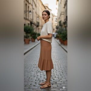 Barrie 100% Cashmere Scotland Asymmetrical Tan Camel‎ Knit Skirt Women’s Size M